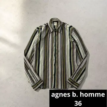 agnes b. homme 멀티 스트라이프 긴팔 셔츠 주름 가공 36