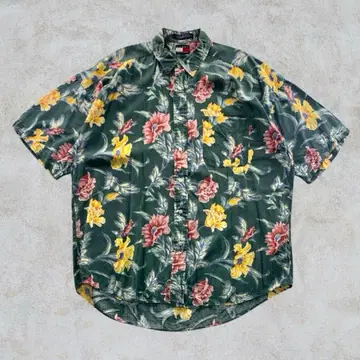 90s 타미힐피거 꽃무늬 레이온 S/S 하와이안 셔츠 M