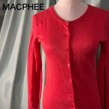 MACPHEE 레드 크루넥 가디건 긴팔 린넨 100%