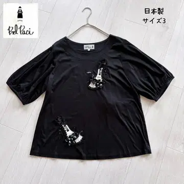 벨파치 Bel Paci 하이힐 모티브 티셔츠 블랙 리본 꽃 일본제