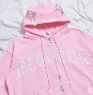 볼칸 핑크 고양이 귀 집업 후드티