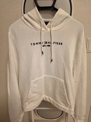 TOMMY HILFIGER 로고 자수 후드티 화이트 S