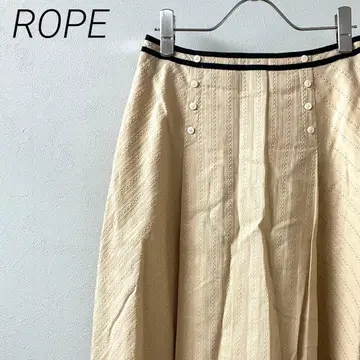ROPE 미디 스커트 플레어 스트라이프 심플 안감 부착 면 100%