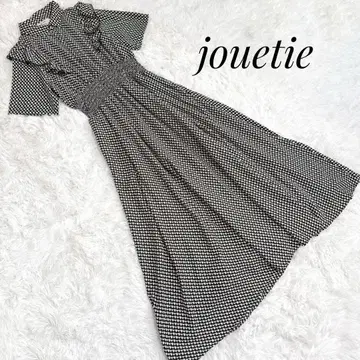 [ 새상품급 ] jouetie 숄더 프릴 롱 원피스 블랙 기하학 패턴