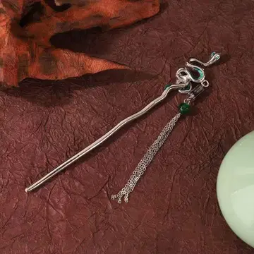 일본풍 뱀 모티브 헤어콤 비녀 실버 컬러 태슬 포함 헤어 액세서리