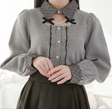 Palelfy 파르엘피 하운드투스 체크 블라우스 긴팔 블랙