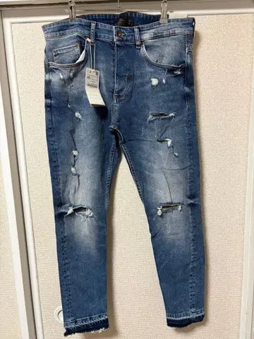 ZARA 1975 데님 스키니 핏 데미지 진 택 포함