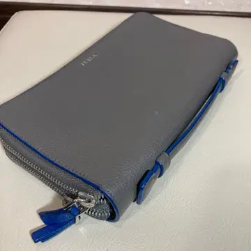FURLA 장지갑 그레이 블루 바이컬러, 2중 지퍼