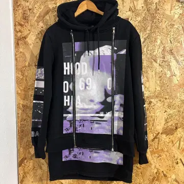 HOOD BY AIR 그래픽 오버 사이즈 후드티 블랙 M