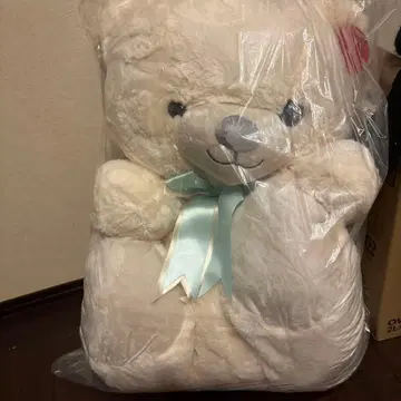 곰 봉제 인형 화이트 파스텔 블루 리본