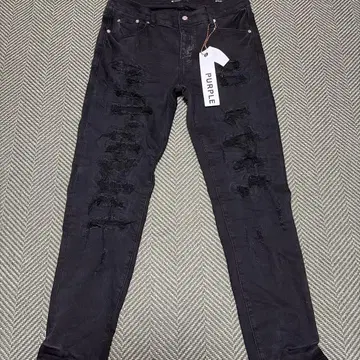 PURPLE BRAND 스키니 데님 데미지 가공 블랙 36