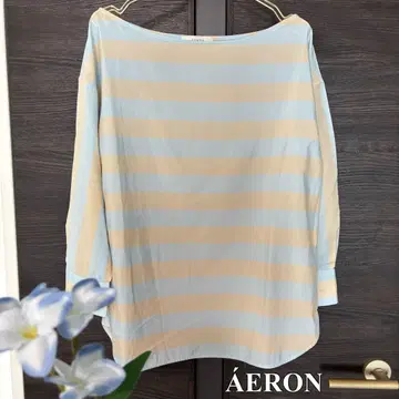 AERON 보더 블라우스 34 실크 느낌 반팔 풀오버 론 헤르만