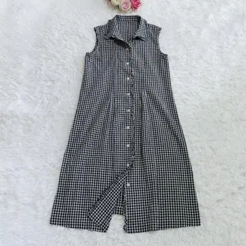 마드모아젤 논논 정가 37만원 깅엄 체크 슬리브리스 원피스