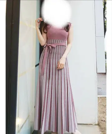 체인지 리브 배색 니트 원피스