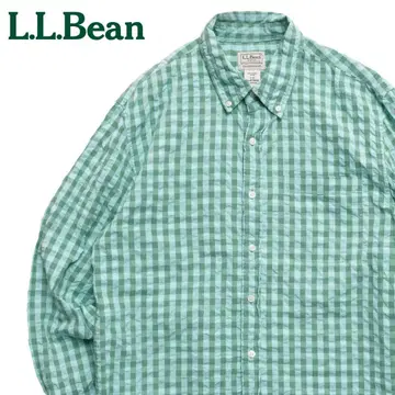 L.L.Bean 시어서커 깅엄 체크 셔츠 라이트 그린 S