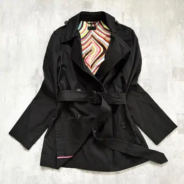 Paul Smith 숏 트렌치코트 42 블랙 멀티 스트라이프 벨트 포함