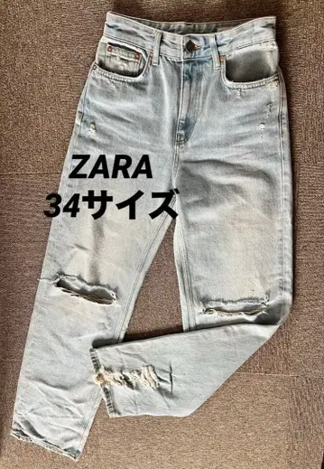 ZARA 자라 데미지 가공 라이트 블루 데님 팬츠 34