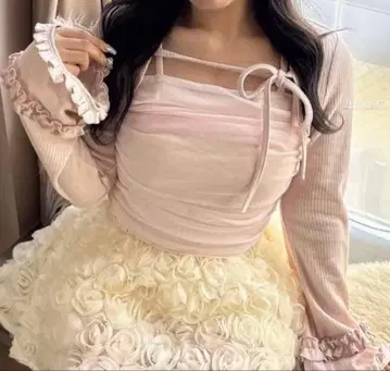 Rillyemulie Bust Gather Tulle Tops 핑크