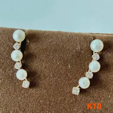 담수 진주 클리어 스톤 K10 핑크 골드 링 귀걸이