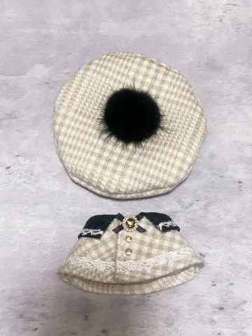 인형 의류 치비구루미 체크 케이프 베레모