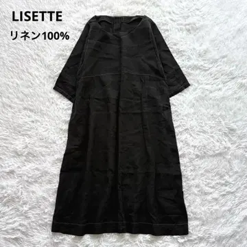 LISETTE 원피스 린넨 100% 루즈핏 롱 원피스 블랙 봄/여름