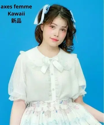 새상품 택 포함 axes femme kawaii 도트 튤 반팔 블라우스