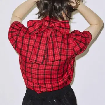 jouetie 빨간색 체크 BIG 리본 상의