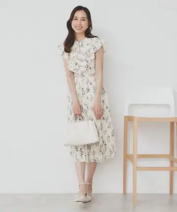꽃무늬 프릴 플리츠 원피스