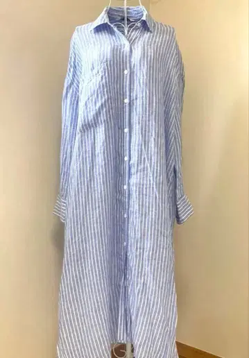 zara 린넨 셔츠 원피스 스트라이프 스카이블루 블루 실측치수 L 상당