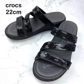 [ 새상품급 ] crocs 보카 스팽글 통굽 샌들 22 블랙 레어