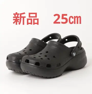 [미사용 새상품 Crocs 클래식 플랫폼 크로그 블랙]