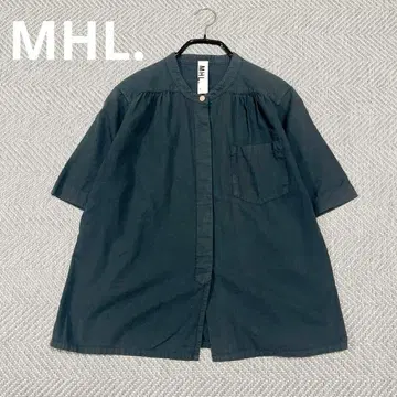 새상품급 MHL 개더 밴드 카라 블라우스 린넨 혼방 흑먹색