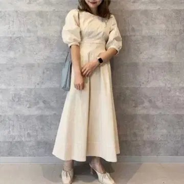 코코딜 스트레치 데님 볼륨 슬리브 원피스 롱 베이지 1