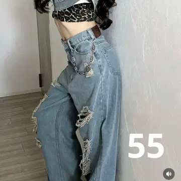 미사용 새상품 Shoko 데미지 데님 와이드 팬츠 55 사이즈