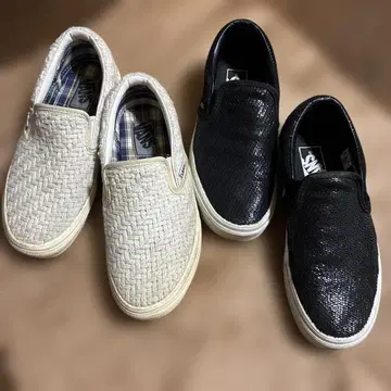 VANS 슬립온 2족 세트 뜨개질 아이보리 송치풍 블랙