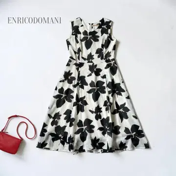 ENRICODOMANI 엔리코도마니 원피스 화이트 면 린넨 꽃무늬 L
