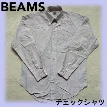 BEAMS (빔즈) 긴팔 버튼다운 셔츠 체크 코튼 100%