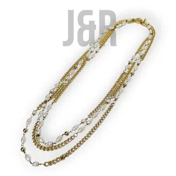 J&R 펄 체인 3연 롱 목걸이 골드 Vintage