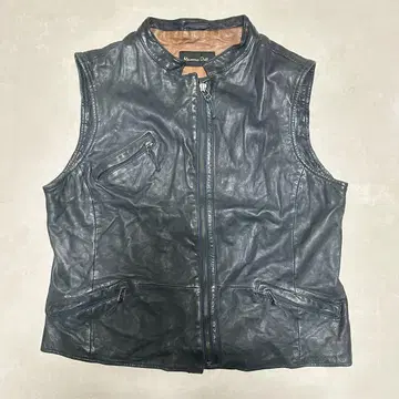 Massimo Dutti 램 가죽 바이커 베스트 M 블랙 빈티지