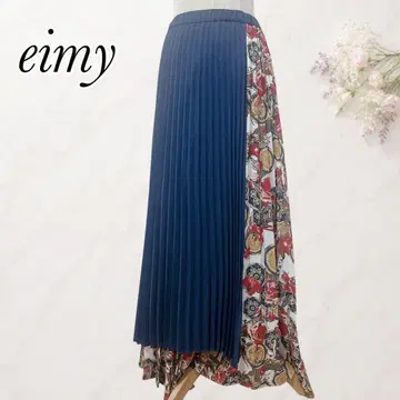 eimy istoire 스카프 패턴 절개 플리츠 롱 스커트 F 플레어