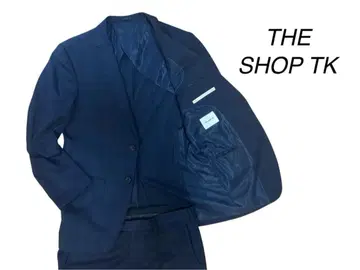 THE SHOP TK 남성용 비즈니스 정장 네이비 격자 무늬 울 수트 L