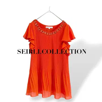 세리 컬렉션 비쥬 부착 플리츠 블라우스 프릴 소매 M 오렌지