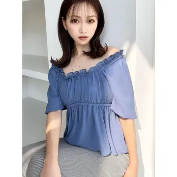 RESEXXY 시어 플리츠 볼륨 블라우스 (블루) 리젝시