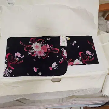 유카타 오비 블랙 베이스 벚꽃 패턴 150cm