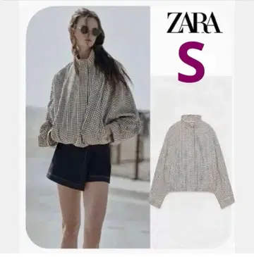 ZARA 체크 무늬 봄버 자켓 S