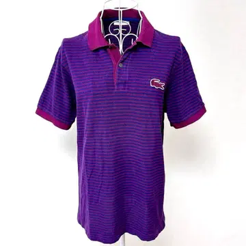 LACOSTE 악어 로고 반팔 피케 셔츠 보더 퍼플 카노코 골프 L