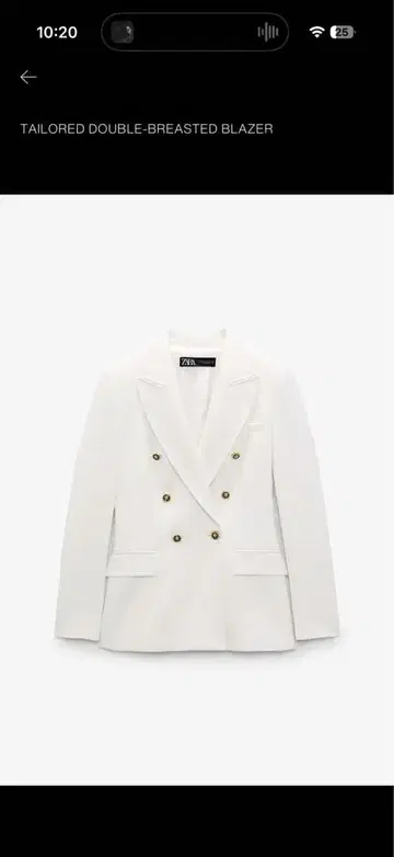 ZARA 더블 브레스트 테일러드 자켓 화이트 S