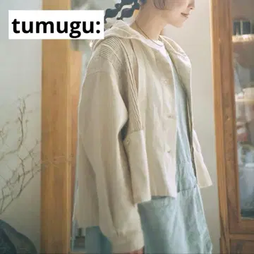 새상품급 tumugu: 6.5oz 코튼 린넨 데님 후드 자켓 아이보리