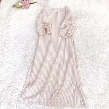 컨디션 최상 바빌론 면린넨 스트라이프 롱 원피스 프릴 소매 키넥 38