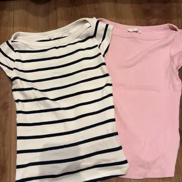 ZARA 반팔 T셔츠 2장 세트 보더 핑크
